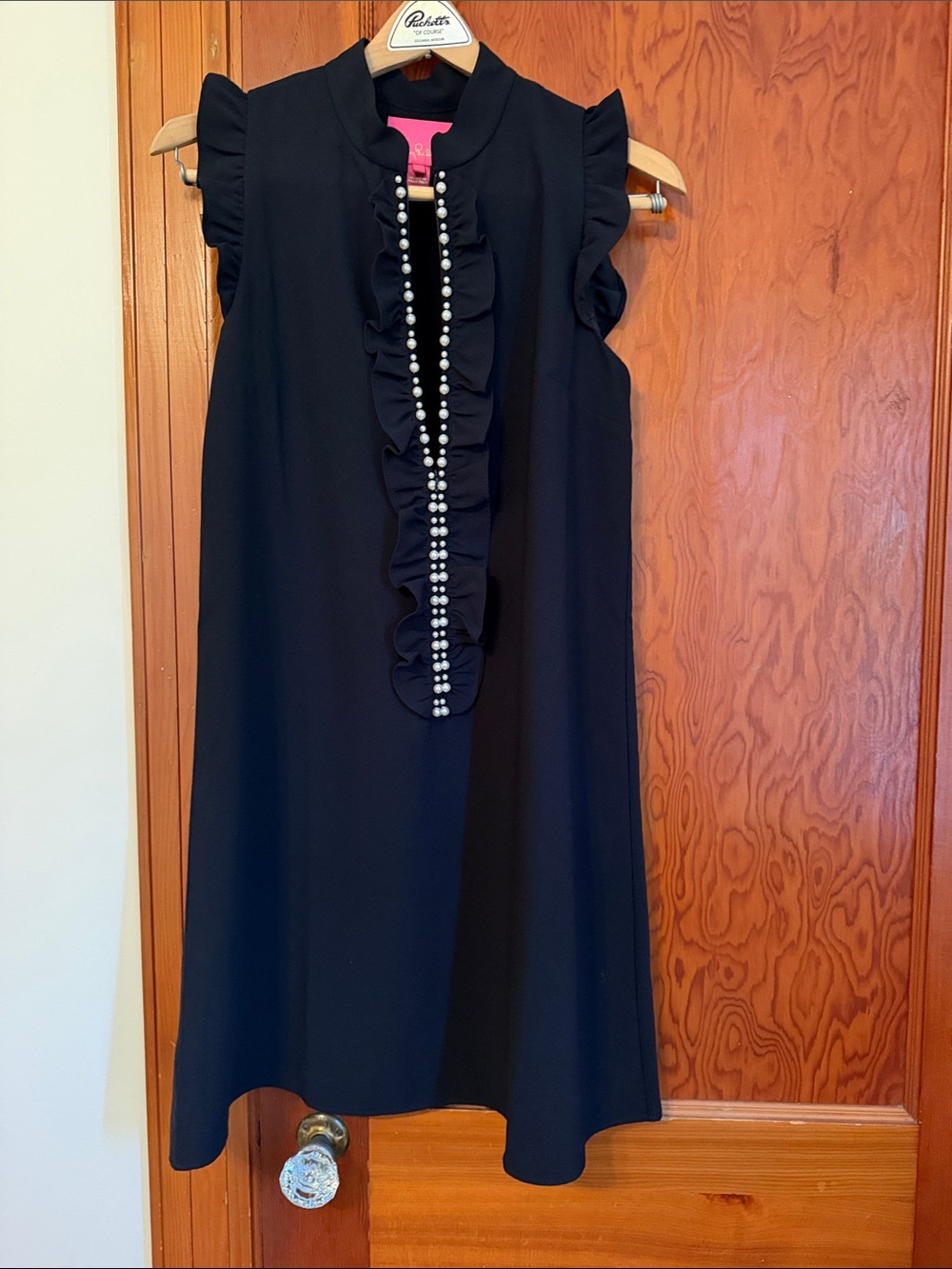 Lilly Pulitzer Black Sleeveless Ruffle Dress with Pearl Front